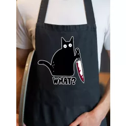 Macskás kötény - What? cat with knife   - Fekete