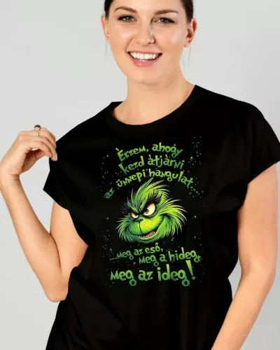 Karácsonyi Grinch női póló - Ünnepi hangulat - Fekete S