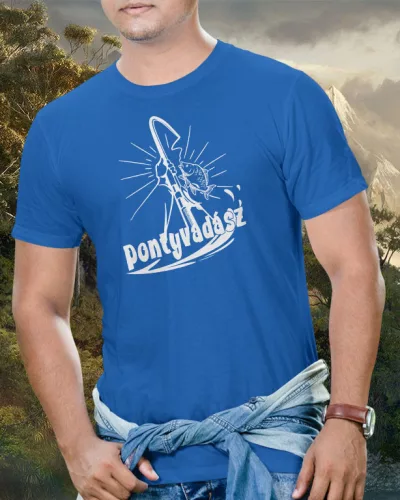 Póló horgászoknak - Pontyos póló - Királykék L