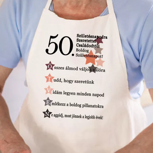 50. Születésnapodra szeretettel kötény - Fehér