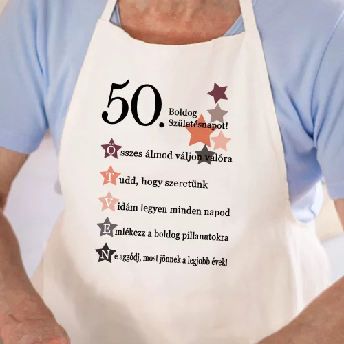 50. Születésnapodra szeretettel kötény - Fehér