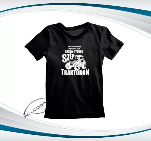 Traktoros gyerek póló - Nincs szőke herceg fehér lovon - Fekete 152