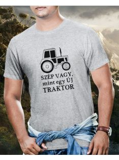   Vicces póló traktorosoknak -Szép vagy mint egy új traktor - Sportszürke XL