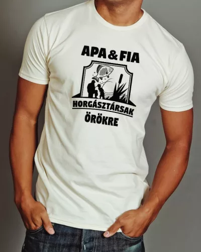 Apa és fia horgásztársak póló - Fehér XL