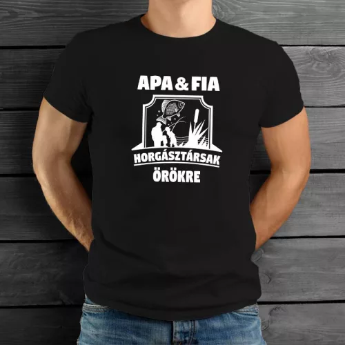 Apa és fia horgásztársak póló - Fekete XXL