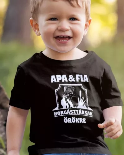 Apa és fia horgásztársak gyerek póló - Fekete 128