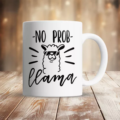 Lámás bögre - No Prob llama - Rózsaszín belsejű - fülű