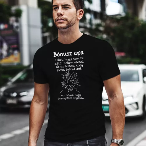 Póló nevelőapáknak - Bónusz apa - Fekete XXL