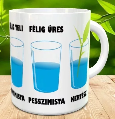 Vicces bögre kertésznek - Optimista, Pesszimista, Kertész - Zöld belsejű - fülű