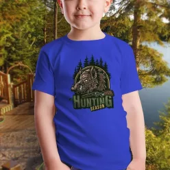   Vadász gyerek póló - Vaddisznó mintával - Királykék 116
