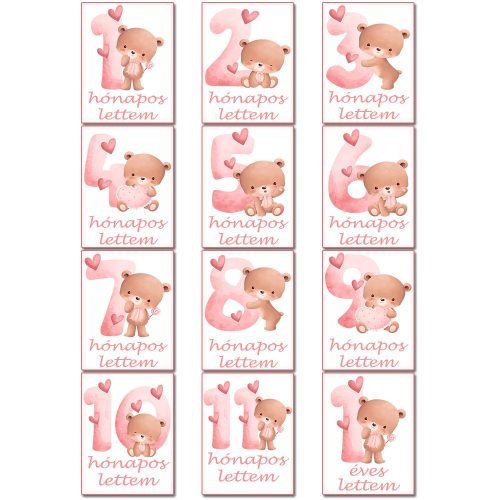 Lányos_baba_mérföldkő_kártyák_Macis_