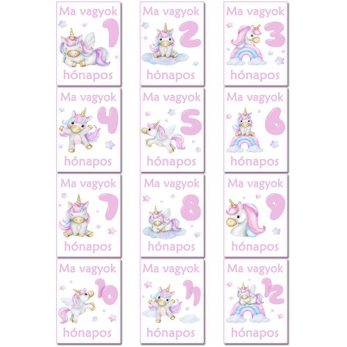 Lányos_baba_mérföldkő_kártyák_Unikornis_