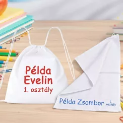   Egyedi Iskolai Szett – Névre Szóló Törölköző és Pamut Tornazsák Csomag