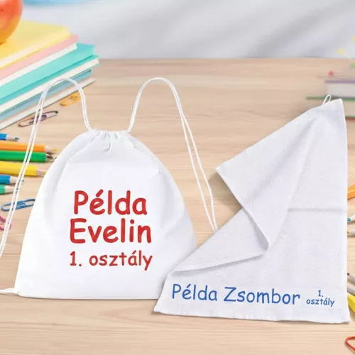 Egyedi Iskolai Szett – Névre Szóló Törölköző és Pamut Tornazsák Csomag