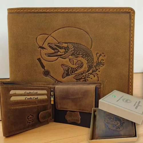 Ajándék_horgásznak_Pénztárca_csuka_mintával