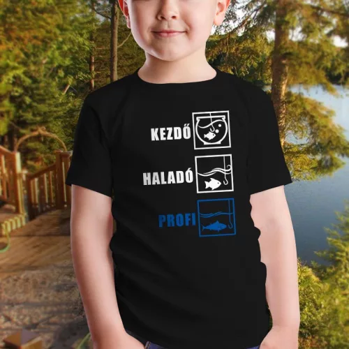 Vicces_horgász_póló_gyerekeknek_Kezdő,_haladó_profi_
