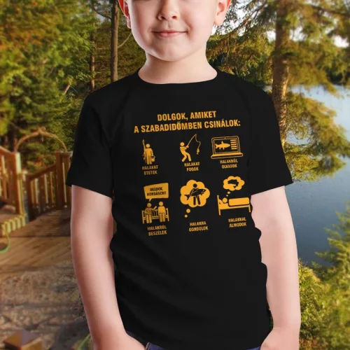 Feliratos_gyerek_póló_Horgászok_szabadideje_
