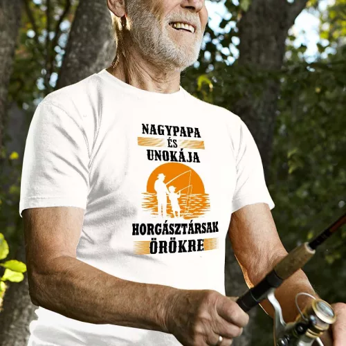 Horgásztársnak_póló_Nagypapa_és_unokája_