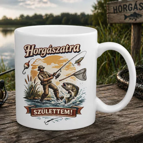Pecás_ajándék_Horgászatra_születtem_bögre_