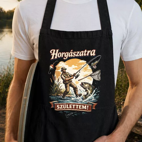 Pecás_ajándék_Horgászatra_születtem_kötény_