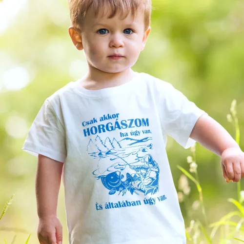 Pecás_gyerek_póló_Csak_akkor_horgászom_