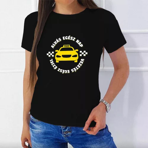 Póló_női_taxisnak_Vezetés_egész_éjjel_