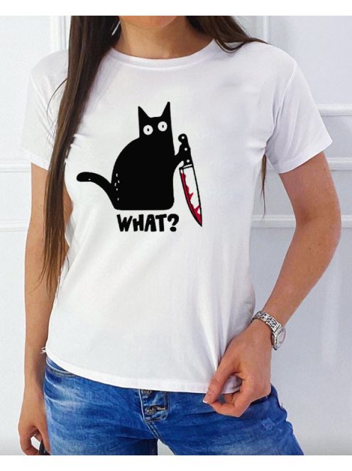 Macskás női póló - What? cat with knife 