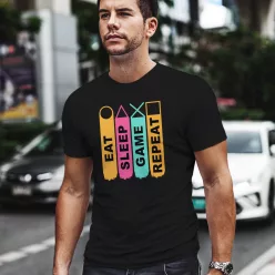 Gamer_ajándék_Sleep_Game_Repeat_póló_