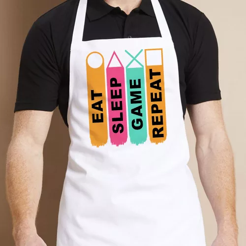 Gamer_ajándék_Sleep_Game_Repeat_kötény_