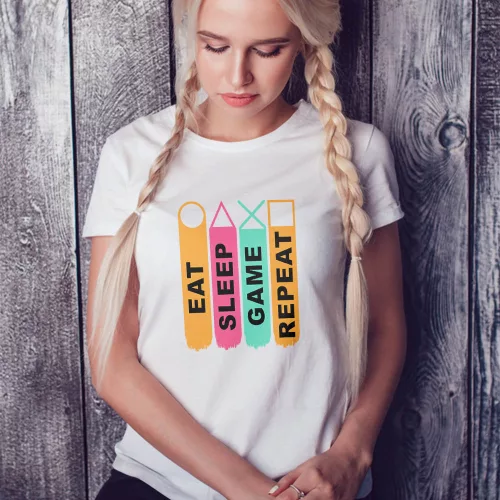 Gamer_ajándék_Sleep_Game_Repeat_női_póló_