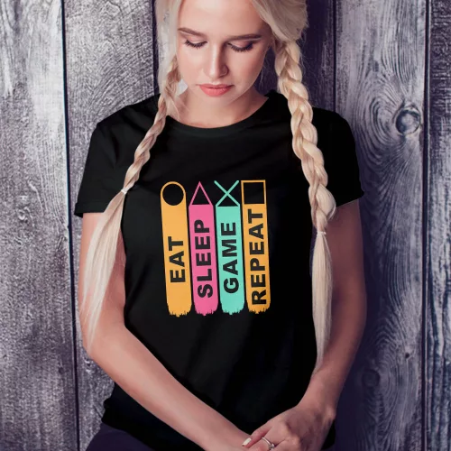 Gamer_ajándék_Sleep_Game_Repeat_női_póló_