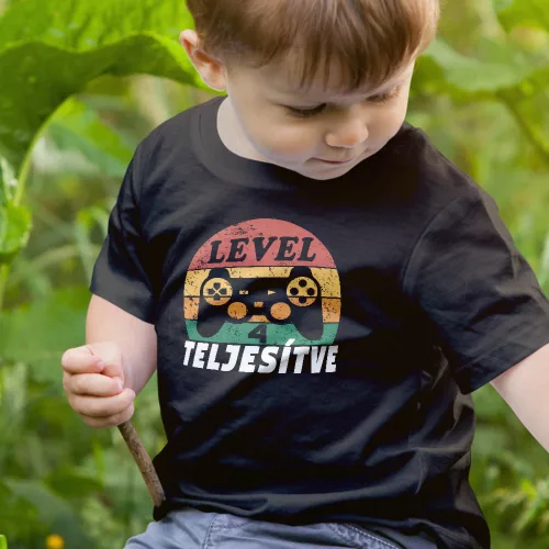 Szülinapi_gamer_gyerek_póló_Szint_teljesítve