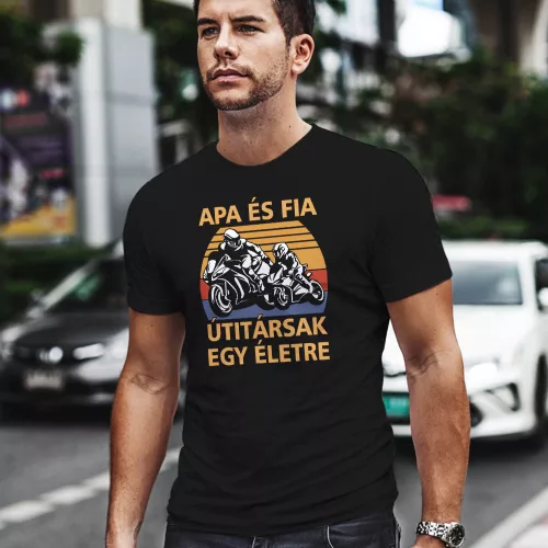 Apa_fia_útitársak_póló_Motoros_ajándék_