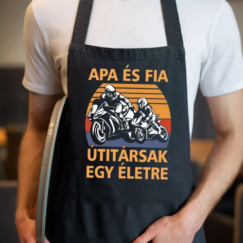 Apa_fia_útitársak_kötény_Motoros_ajándék_
