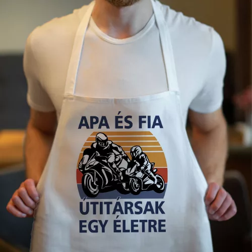 Apa_fia_útitársak_kötény_Motoros_ajándék_