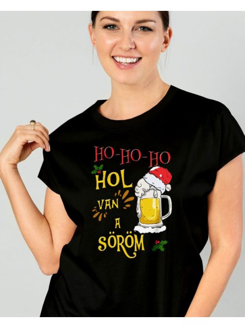 Humoros női póló mikulásra - Ho-Ho-Ho hol van a söröm 