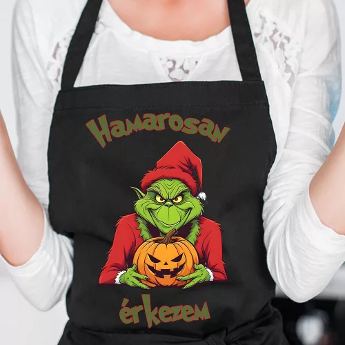 Halloweeni_Grincs_kötény_Hamarosan_érkezem_