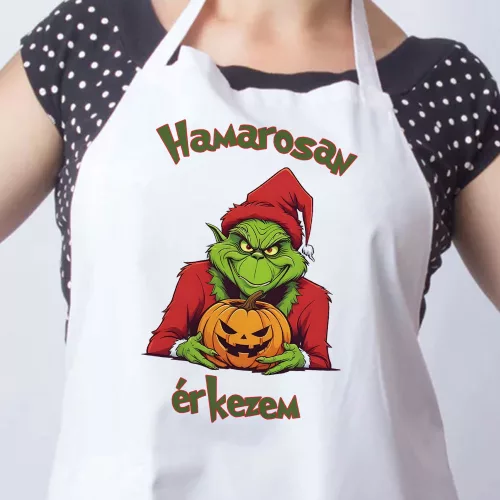 Halloweeni_Grincs_kötény_Hamarosan_érkezem_