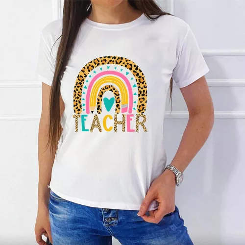Teacher_női_póló_Szivárványos_póló_tanárnőnek