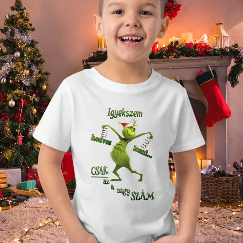 Grincs_gyerek_póló_Vicces_ajándék_Igyekszem_kedves_lenni
