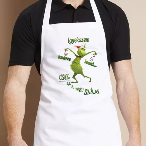 Grincs_kötény_Vicces_ajándék_Igyekszem_kedves_lenni