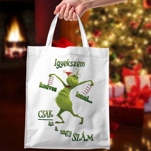 Grincs_vászontáska_Vicces_ajándék_Igyekszem_kedves_lenni