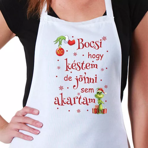 Vicces_meglepetés_Karácsonyi_kötény_Bocsi_hogy_késtem