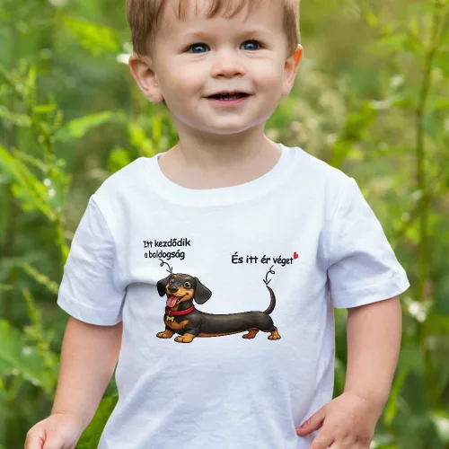 Tacsis_gyerek_póló_Ajándék_kutyabarátoknak_Boldogság