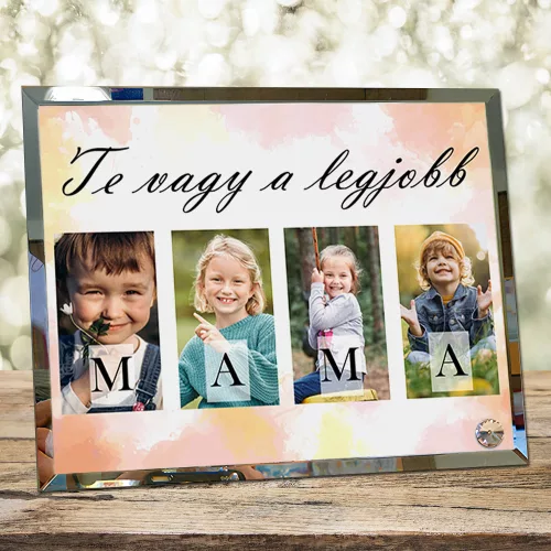 Fényképes MAMA fotóüveg 4 saját fotóval – Személyre szabott ajándék