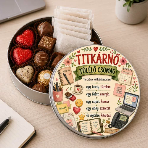 Titkárnőnek_fémdoboz_Túlélő_csomag