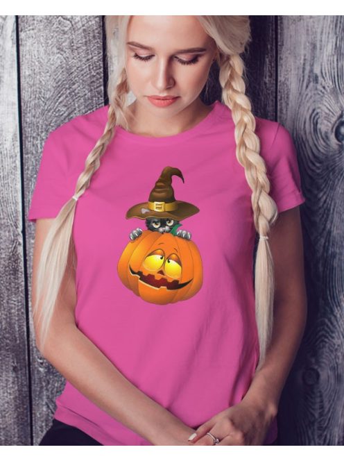 Halloween feliratos póló_Női póló halloweenre_Pumkin and Cat