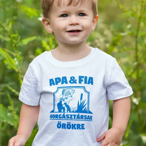 Apa-fia_ajándék_Apa-fia_horgász_gyerek_póló_