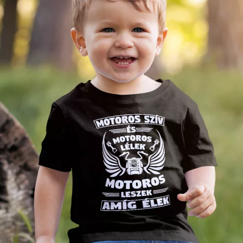 Motoros_gyerek_póló_Motoros_leszek_míg_élek_