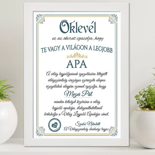 Oklevél_apának_Apák_napi_falikép_nagy_